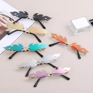Streetwear Trending Rimless Wave Sun Glasses Fashion Sunglasses Fire Flame - Picture 1 of 18