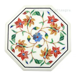 12" marble Side table top semi precious stones pietradura inlay Handmade decor - Picture 1 of 11
