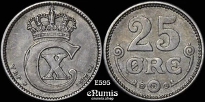 DÄNEMARK, Christian X, 25 Erz 1917, selten!, vz+ - Bild 1 von 4