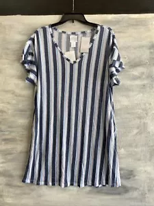 LAURA by Laura Ashley kurzärmlig gestreiftes Nachtkleid Pyjama, L - marineblau gestreift - Bild 1 von 6