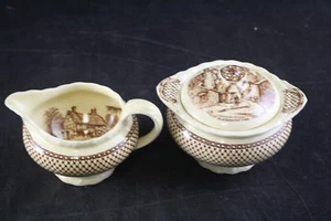 MYOTT SON & CO HANLEY SHAKESPEARE LAND SUGAR BOWL & CREAMER LOT ENGLAND - Picture 1 of 4