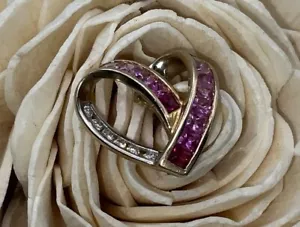 NEU 10K Rubin Diamant rosa Saphir Herz Anhänger innen außen - Bild 1 von 5