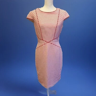 Alex Marie SANDÍA FAVORECEDORA / Vestido Vaina Forrado a Rayas Blanco Usado en Excelente Condición Talla 6 Foto 1 de 4