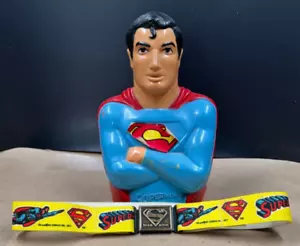 Vintage 1974 Mego Superman Plastic Coin Bank Bust No Plug w/ Belt = - Picture 1 of 8