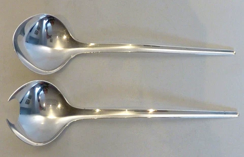 GEORG JENSEN STERLING SILVER MODERNIST SERVING FORK & SPOON, "ARGO" PATTERN Cover