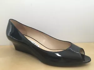 Jimmy Choo Black Patent Leather Peep Toe Wedge Shoe EUR 40.5 US 10 - Picture 1 of 6