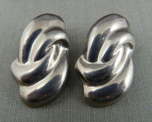 Vintage Taxco Mexico 925 Sterling Silver Twisted Knotted Bow Clip On Earrings - Picture 1 of 4