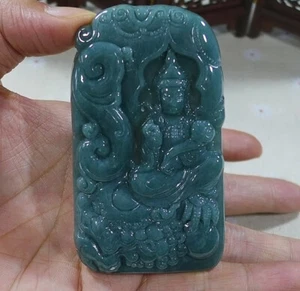 Cert'd Natural Type A Jadeite Jade Big Elephant Lion Kwan-yin Pendant 1611 - Picture 1 of 7