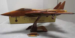 Model Mahogany Wood Military Plane - F-14 Tomcat Supersonic Jet Fighter NIB - Foto 1 di 20