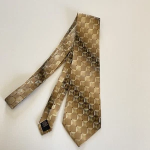Van Heusen Black Label 100% Silk Gold Geometric Neck Tie Stain Resistant Autumn - Picture 1 of 12