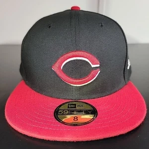 New Era 59Fifty Cincinnati Reds Fitted Hat Black Red Size 8, Free Shipping - Picture 1 of 7