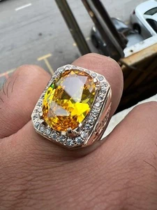 Natural Citrine Gemstone 18k White Gold Ring For Men's Valentine Gift - Picture 1 of 8