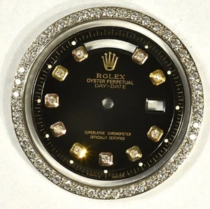 18k Gold Natural Diamond Bezel with Gents Rolex Old Model President Black Dial - Picture 1 of 6
