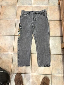 Pantalones de mezclilla Ed Hardy para hombre 38x32 calce suelto bordados calavera águila serpiente negros nuevos sin etiquetas - Imagen 1 de 8