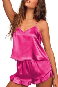 Satin Pajama Set for Women Silk Pjs for Women Set Camisole Top and Shorts wit... - Picture 1 of 5