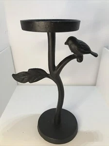 Cast Iron Bird on a Branch Candle Holder Black 9.5” Tall - Picture 1 of 9