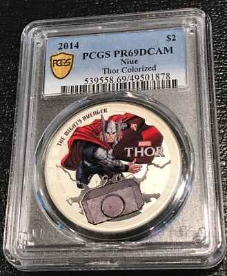 2014 NIUE PCGS PR69DCAM MARVEL AVENGERS THOR COLORIZED .999 -1 OZ SILVER-AGT702 - Image 1 of 2