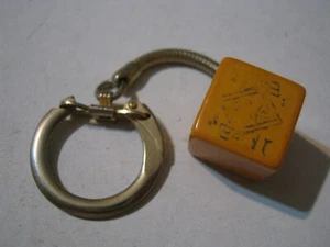1930s Honey Bakelite Poker Die w/ Queen, Jack etc. Key Ring - Picture 1 of 7
