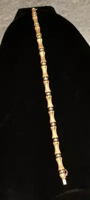 Brazalete vintage sólido de oro amarillo y rosa de 18 quilates con eslabones cóncavos estilo bambú Foto 1 de 3