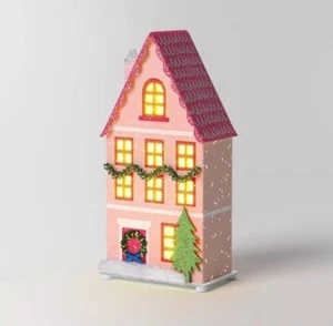 Neu Target Wondershop LED Papierhaus Putz Weihnachtsdorf Glitzer Rosa - Bild 1 von 5