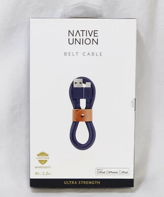 NEW Native Union Belt Cable Ultra Strength MARINE BLUE 4ft 8-Pin USB for iPhone - Image 1 of 4