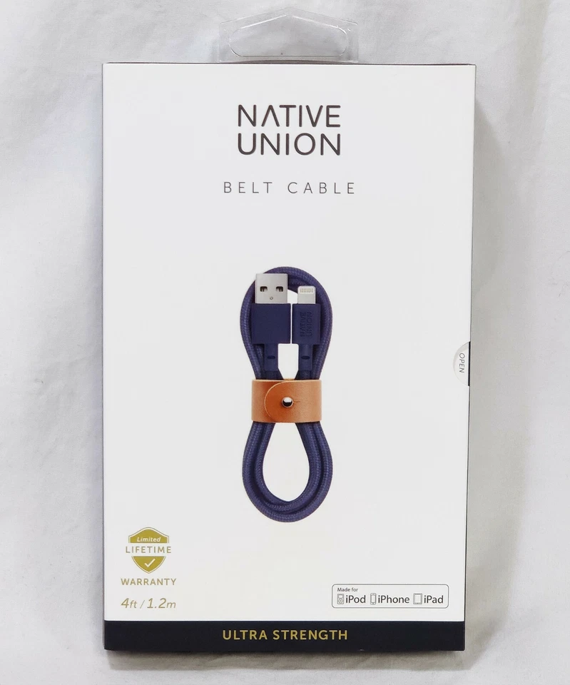 NEW Native Union Belt Cable Ultra Strength MARINE BLUE 4ft 8-Pin USB for iPhone - Image 1 of 4
