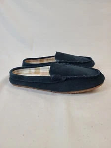 Lands End Womens Flannel Lined Suede Clog Moccasin Slippers Radiant Navy - Picture 1 of 7