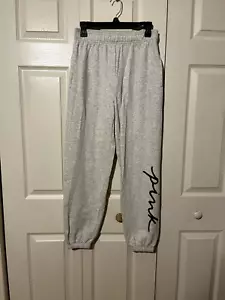 Victoria's Secret PINK Light Gray Classic Sweatpants Black Script Logo ~XS~ NEW - Picture 1 of 8