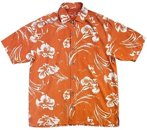Tommy Bahama 100% Silk Hawaiian Button Up Shirt Mens Medium Orange Floral - Picture 1 of 2