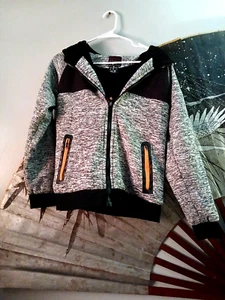 Retro Stitch Boys Fleece Sweater Jacket Size 14/16 Black/White with Orange trim - Picture 1 of 7