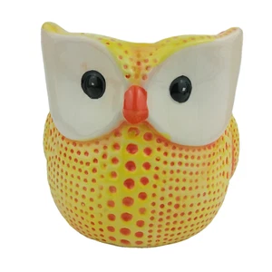 Owl Plant Succulent Pot 3-D Yellow Orange Dots 4.5" Super Cute!! Napco - Picture 1 of 12