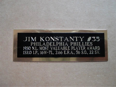 Jim Konstanty Phillies 1950 NL MVP Award Baseball Card Plaque Nameplate 1" X 3" Cover