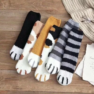 6 Pairs Warm Winter Socks Girls Kitty Cat Paws Cute Thick Warm Sleep Floor S~M - Picture 1 of 11