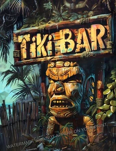 Tiki Bar Polynesian Beach Tropical Cocktail Retro Mid Century Art Print 8.5X11 - Picture 1 of 2