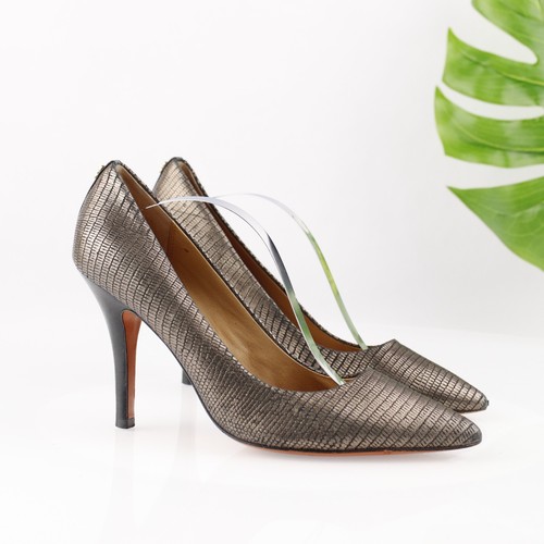 Scarpe eleganti Coach donna Fawna Pump taglia 9 peltro metallizzato a punta tacco alto Y2K