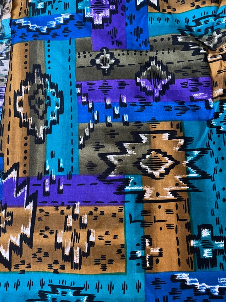 Fabric Lot 6 yds 18 Ins 58 W Aztec Purple Blue Brown Challis Print Apparel - Image 1 of 4