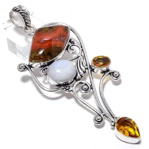 Colgante natural de jaspe rojo loco, citrino 3,3" U304 - Imagen 1 de 8