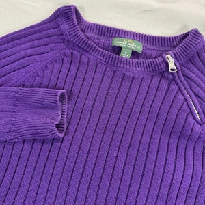 LRL Lauren Ralph Lauren Damen S Lila Ripp Pullover Reißverschluss Ellenbogen Patches - Bild 1 von 12