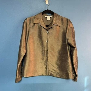 Blusa donna vintage anni 90 taglia 4 Petite Sophisticate verde iridescente colletto - Foto 1 di 6