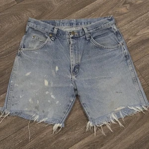 Pantalones Cortos Y2K Wrangler Dobladillo Crudo Envejecido W31 Lavado Ligero Adulto Unisex - Imagen 1 de 8