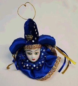 Jester Harlequin Clown Christmas Decor Holiday Ornament Porcelain 4” W/ Magnet - Picture 1 of 8