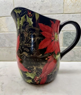 Jarra Susan Winget Navidad Negra Invierno Bendiciones Rojo Cardenal Poinsettia Foto 1 de 4