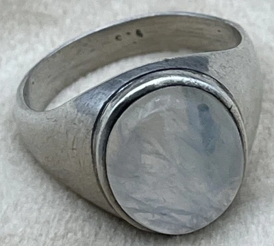 Anillo Cabujón Piedra Lunar Probado Plata Esterlina Vintage Talla S 7.5g Foto 1 de 4