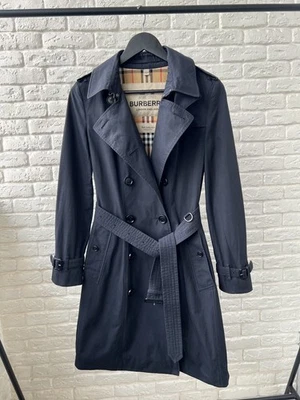 Gabardina Burberry Chelsea a cuadros azul Heritage con cinturón para mujer talla 40IT US6 Foto 1 de 4