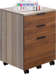 JJS 3 Drawer Rolling Wood File Cabinet with Locking Wheels, Home Office Portable - Picture 1 of 12