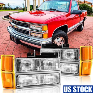 For 1994-1998 Chevy Silverado C10 C/K 1500 2500 3500 Headlights w/ Bumper Ohktaa - Picture 1 of 13