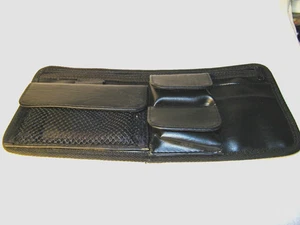 Black Leather Car Sun Visor Organizer Pouch Multiple Pocket Card Storage Holder - Picture 1 of 6