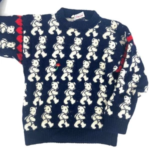 Vintage 80s Orvis UK Made Navy White Wool Teddy Bear All Over Grateful Hearts XS - Picture 1 of 8