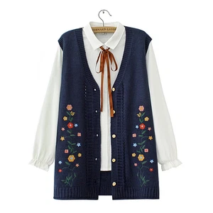 Women Knitted Waistcoat Ladies Floral Sleeveless Sweater Vest Winter Ethnic Soft - Picture 1 of 22