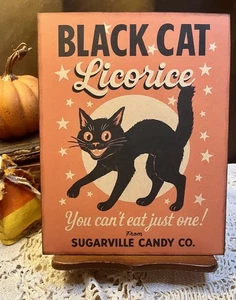 Halloween Treats, Black Cat Licorice, Retro Handcrafted Plaque / Sign - Picture 1 of 3